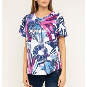 Desigual Women's Oversize Arty Geometric Short Sleeve Pink T-Shirt Size Small